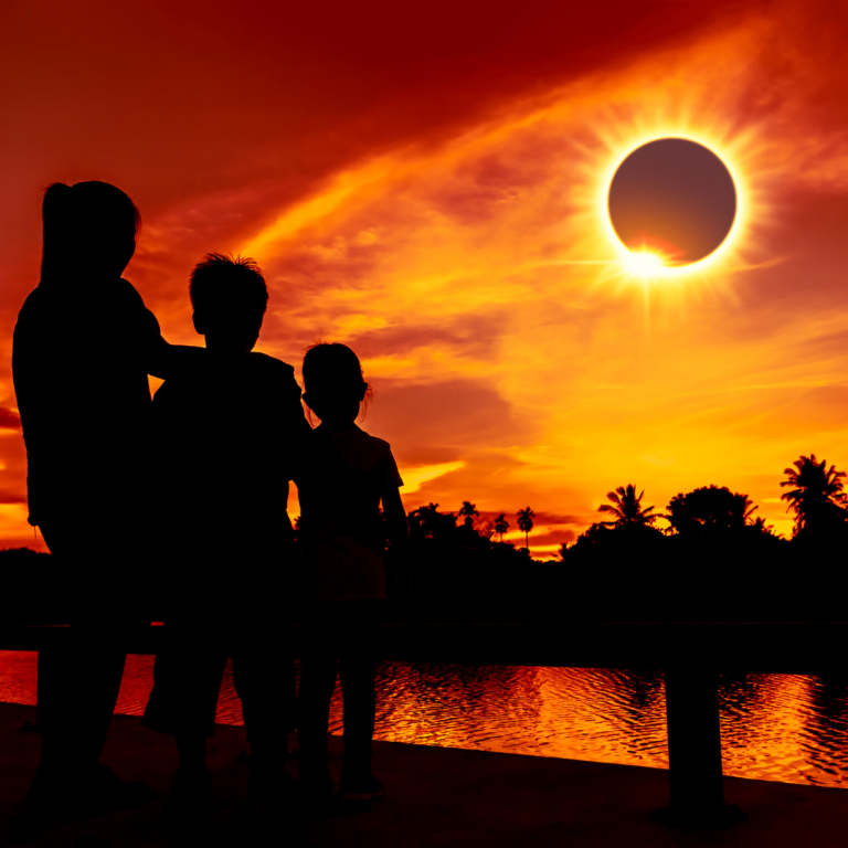 a group of kids watching a total solar eclipse